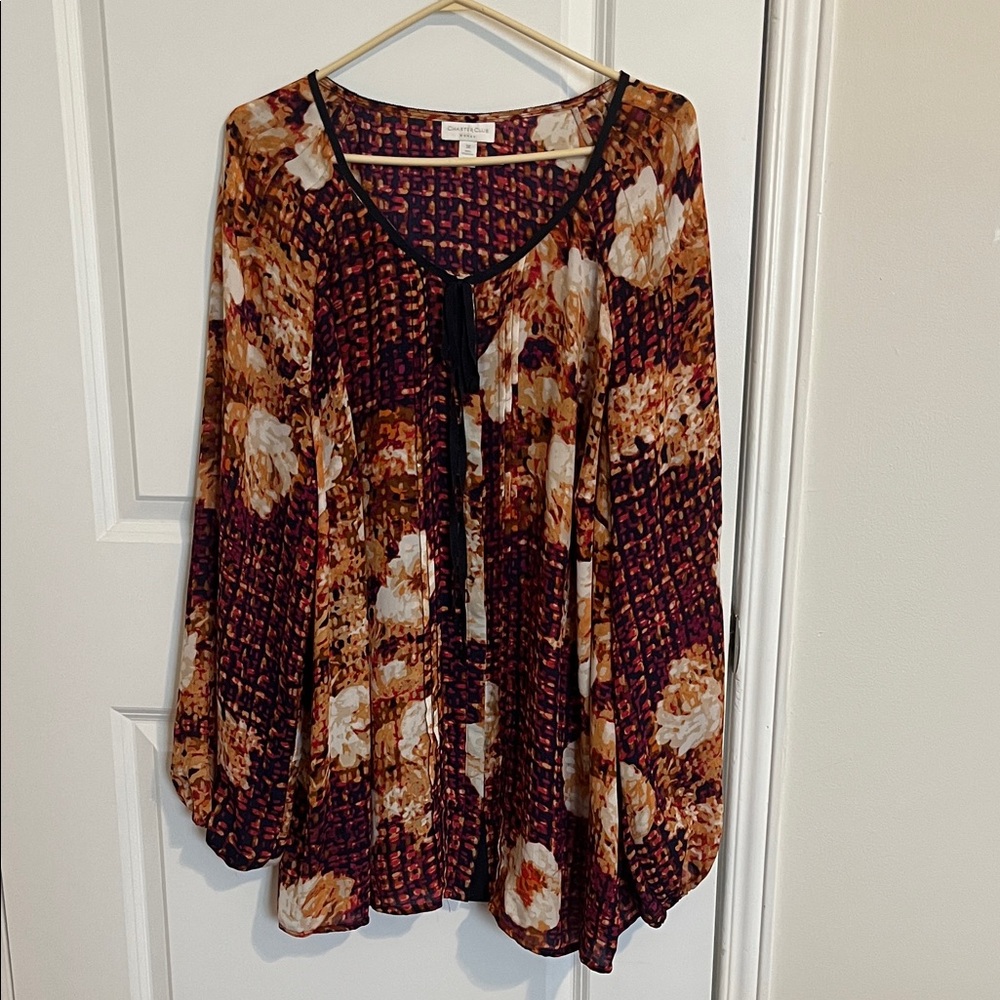 Charter Club Brown and Cream Floral Blouse